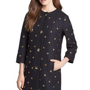 NWT Kate Spade Spencer Coat Gold Stud Black Tweed 8 $598+